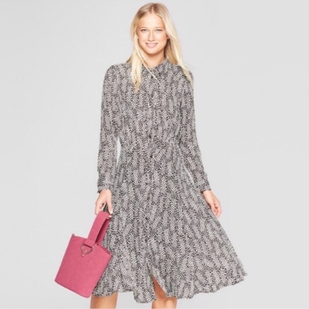 Who What Wear Black and White Pleated A-Line Dress S